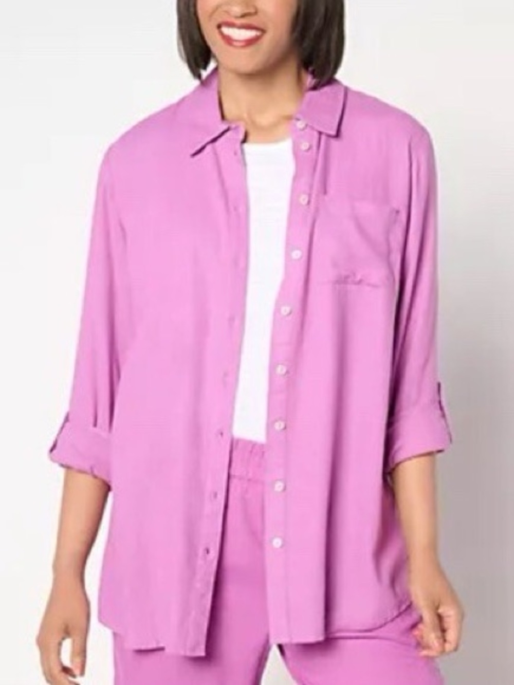 Denim & Co. Naturals Women 1X Orchid Linen Blend Button-Front Tunic Shirt
